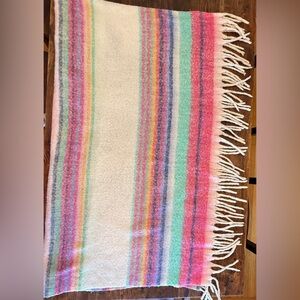 FREE PEOPLE "Skye Stripe" Boho Style Fringe Throw Blanket Wrap Shawl EUC